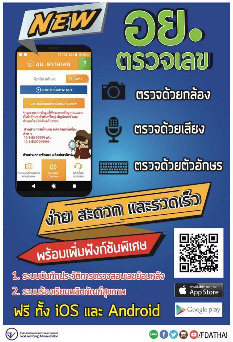 APP ใหม่ “ตรวจเลข อย.” ง่าย สะดวก รวดเร็ว thaihealth