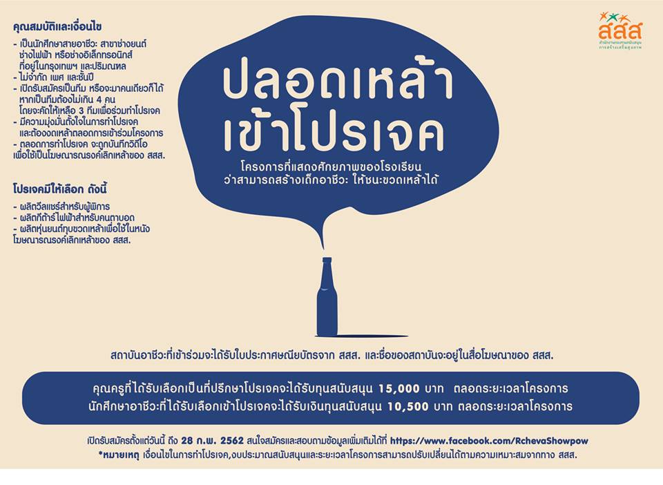 อาชีวะเปิดโครงการ 'ปลอดเหล้า เข้าโปรเจค' thaihealth