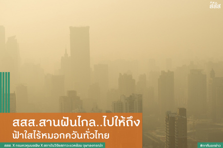 สสส.สานฝันไกล..ไปให้ถึง ฟ้าใสไร้หมอกควันทั่วไทย ปัญหามลพิษสิ่งแวดล้อมส่งผลกระทบต่อสุขภาพของทุกคน จึงต้องอาศัยความร่วมมือจากทุกภาคส่วน ทั้งภาครัฐ ภาคประชาสังคม ภาคเอกชน ภาควิชาการ เข้ามาช่วยกันแก้ปัญหาสิ่งแวดล้อม โดยเฉพาะปัญหาคุณภาพอากาศ