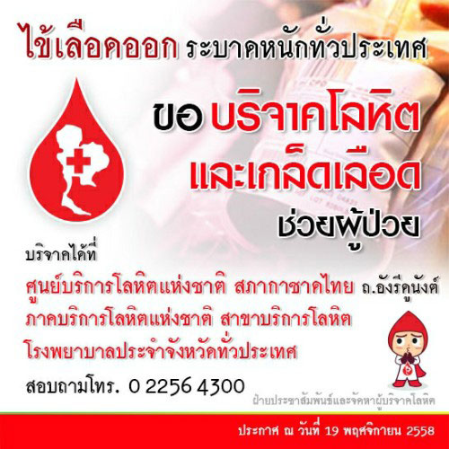 รับบริจาคโลหิต-เกล็ดเลือด รับมือ ไข้เลือดออก thaihealth