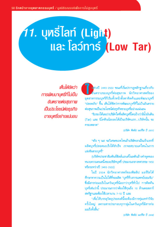 ฉีกหน้ากากอุตสาหกรรมบุหรี่ บทที่ 11 บุหรี่ไลท์(Light) และโลว์ทาร์ (Low Tar)