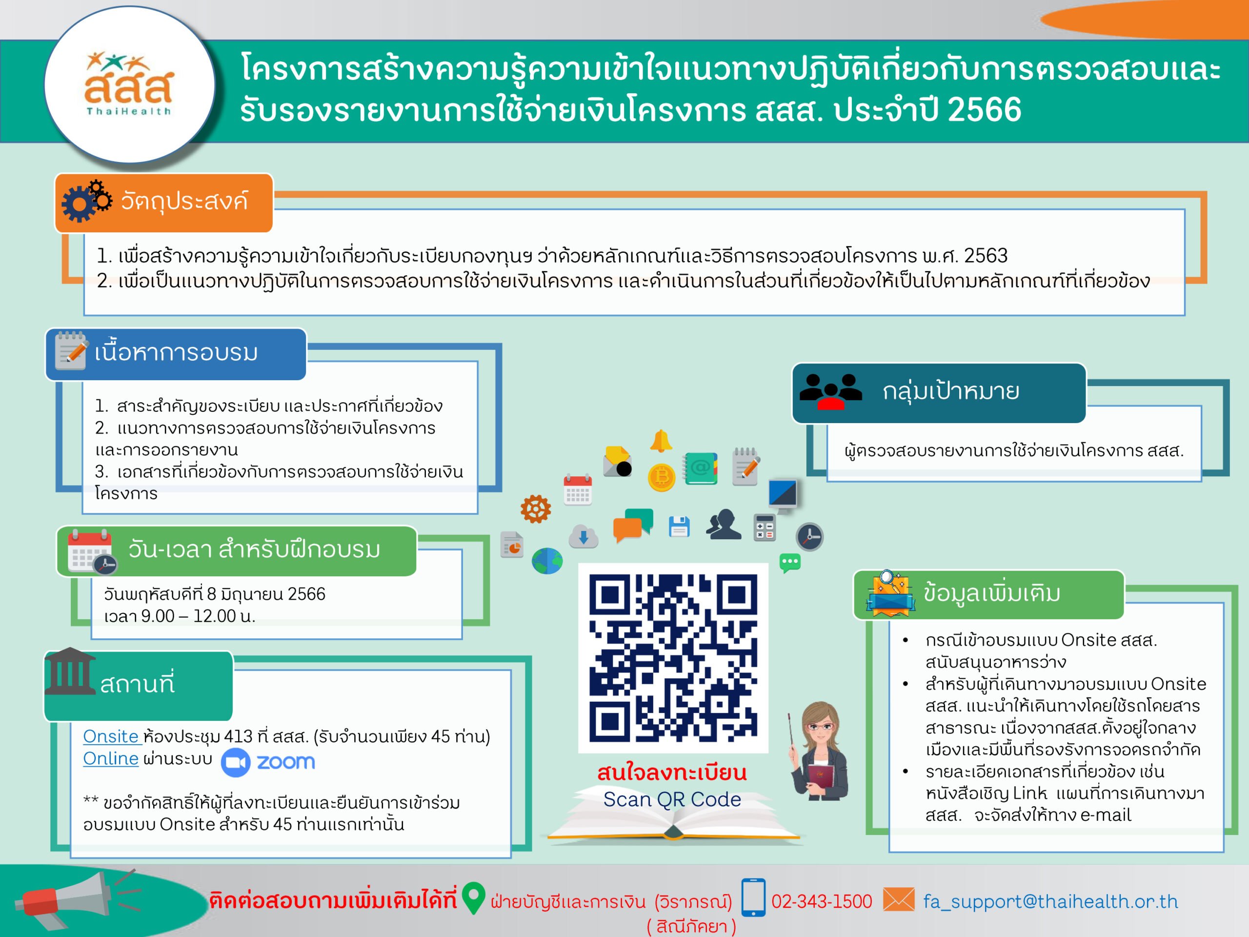 โครงการสร้างความรู้ความเข้าใจแนวทางปฏิบัติเกี่ยวกับการตรวจสอบ และรับรองรายงานการใช้จ่ายเงินโครงการ สสส. ประจำปี 2566