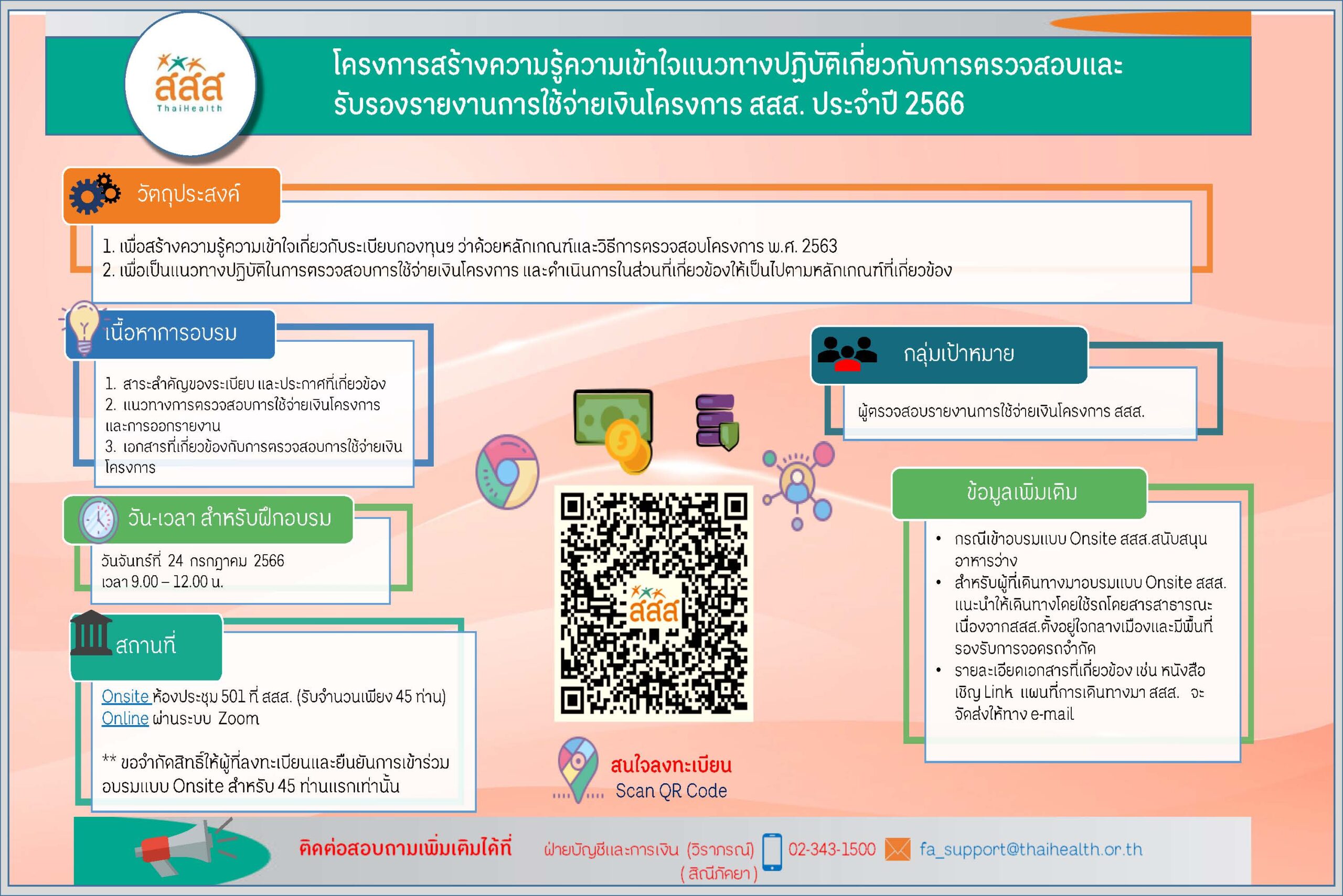 โครงการสร้างความรู้ความเข้าใจแนวทางปฏิบัติเกี่ยวกับการตรวจสอบและรับรองรายงานการใช้จ่ายเงินโครงการ สสส. ประจำปี 2566