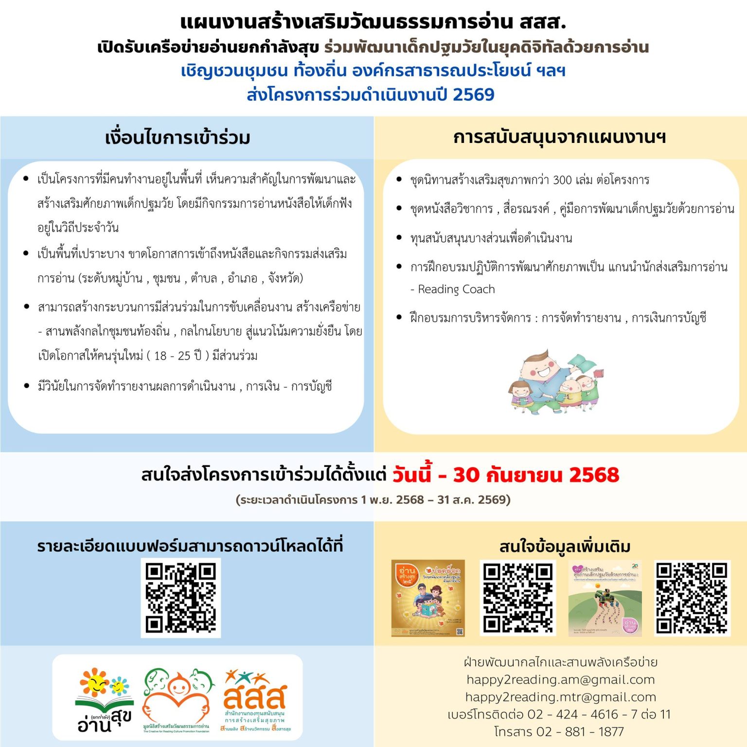 ภาพประกอบแผนงานยุทธศาสตร์สร้างเสริมวัฒนธรรมการอ่าน เปิดรับข้อเสนอการดำเนินโครงการร่วมพัฒนาเด็กปฐมวัยยุคดิจิทัลด้วยการอ่าน ในชุมชนท้องถิ่นประจำปี 2569